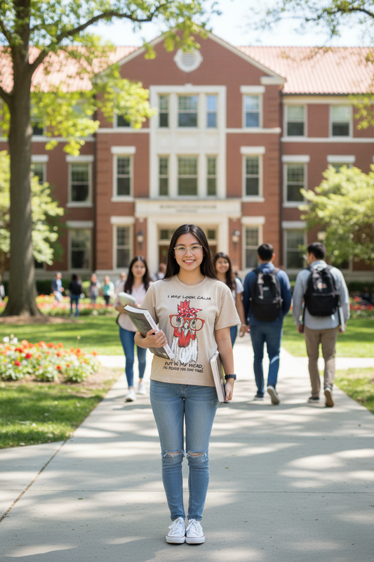 Vietnamese College Student Wearing Chicken T-Shirt